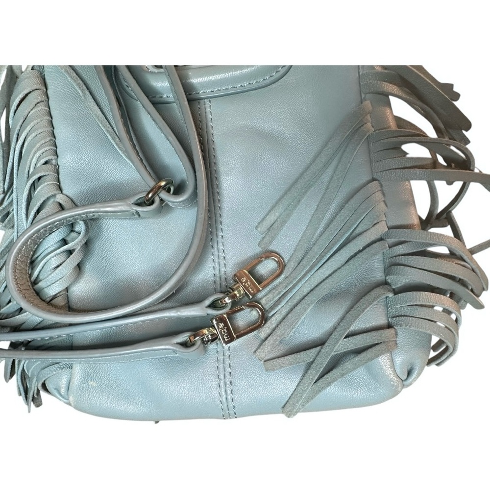 Maje $332 MSRP Maje M bag Light Blue Fringe Mini Top Handle w Crossbody 3-way - Picture 6 of 12